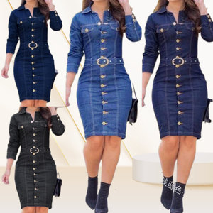 Vendita calda primavera autunno abiti Casual da <span class=keywords><strong>donna</strong></span> vestito aderente al ginocchio con cintura a manica lunga - Product Image 2