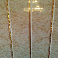 Panneau Mural et de Plafond en PVC de Fabrication Chinoise avec Impression Ligne Argentée, Rainure Centrale et Forme de Bande Perforée pour Décoration Intérieure