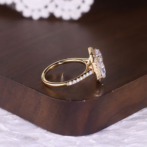 Abriding OEM/ODM大型カラットダイヤモンドジュエリーカスタムブライダルモダンリアルゴールドIGI認定放射ダイヤモンドリングスクエアハロー付き - Product Image 3