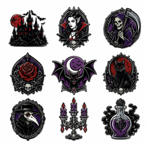 Set de Broches Metálicos Personalizados de la Serie Magic Wednesday School Addams: Broche de Solapa de Búho Mítico, Grifo, Libro de Hechizos y Sombrero de Bruja, Broches Esmaltados - Product Image 1