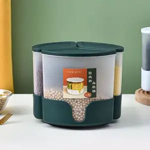 Neuzugang Zerealien Reis Aufbewahrung 3 Fach 360° rotierender Trockenfutter-Dispenser Korn Kunststoff-Lebensmittel-Stroßbehälter mit Deckel