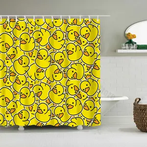 Sevimli küçük sarı ördek duş perdesi karikatür komik gülen yüz banyo su geçirmez banyo ördek kumaş 12 kanca banyo dekor