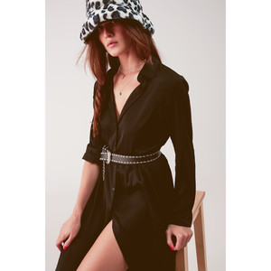 Robe longue ample à col plongeant en noir - Product Image 5