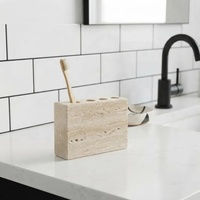 Porte-brosse à dents en travertin beige artisanal pour salle de bain