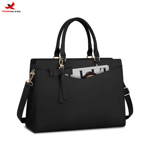 Hot Selling Custom <b>Large</b> Capacity Laptop Tote Bag with <b>Bow</b> Decor PU Vintage Briefcase Casual Handbag RTS Bulk Mixed Order - Product Image 1