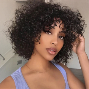 Cabello humano Peluca hecha a <span class=keywords><strong>máquina</strong></span> completa Pelucas negras naturales sin pegamento Cabello humano 10 pulgadas <span class=keywords><strong>Pixie</strong></span> Cut Short Bob Pelucas - Product Image 2