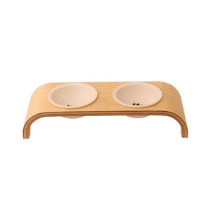 Bol incliné en céramique pour chien et chat avec support en bois, bol de nourriture et d'eau pour bouledogue incliné sans glissement pour chats chiens moyens visage animaux de compagnie - Product Image 3