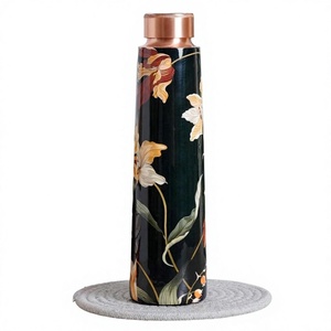 Floral Style Copper <b>Water</b> <b>Bottle</b> With Lid BPA Free Food Grade <b>Metal</b> <b>Water</b> <b>Bottle</b> For Adults Drinking Use Ideal For Office Travel - Product Image 1