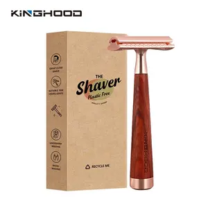 Maquinilla de afeitar respetuosa con el medio ambiente Mango largo de madera natural Maquinilla de afeitar de seguridad de doble filo