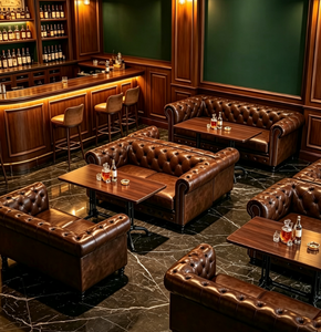 Ensemble de meubles de <span class=keywords><strong>salon</strong></span> vintage pour cigares : canapé en <span class=keywords><strong>cuir</strong></span> PU de luxe et table de bar en bois pour <span class=keywords><strong>club</strong></span> de whisky - Product Image 4