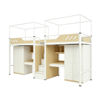 Lit superposé en acier avec armoire intégrée, lit supérieur et table inférieure, idéal pour appartement d'étudiant, école, loft, dortoir