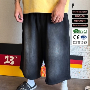 Shorts d'été en coton molletonné brut French Terry personnalisés, noirs délavés, vente en gros - Product Image 1