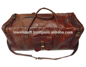 Lowellcraft Brown Genuine Leather Eco-Friendly Vintage Geometric Pattern 7 Inch Travel <b>Carry</b>-<b>On</b> <b>Luggage</b> Adjustable Strap Zipper - Product Image 2