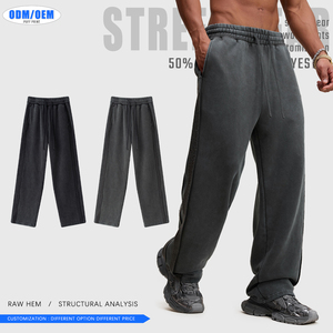 Pantalones de chándal de forro polar para hombre estilo Hip Hop vintage, diseño patchwork con efecto lavado a la nieve, con cordón ajustable, servicio OEM. - Product Image 2