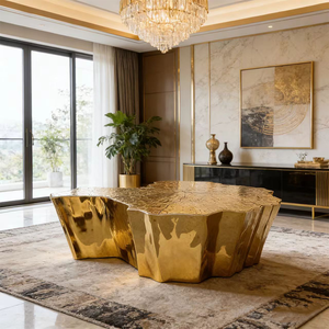 <span class=keywords><strong>Table</strong></span> basse de style italien de luxe <span class=keywords><strong>en</strong></span> racine d'<span class=keywords><strong>arbre</strong></span>, base <span class=keywords><strong>en</strong></span> acier inoxydable gravée dorée, design irrégulier pour villa, hôtel, salon - Product Image 1