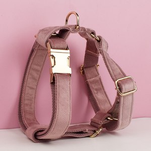 XS-XL dapat disesuaikan tali rompi anjing beludru ungu muda tali kekang anjing Set kerah hewan peliharaan dengan tas Pop - Product Image 3