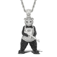 Collier unisexe tendance avec pendentif panda audacieux en cuivre micro-pavé de zircon de haute qualité, style hip-hop, chaîne bambou, cadeau idéal