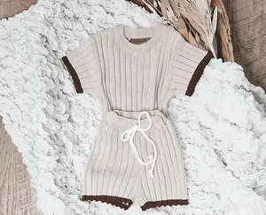 2024 nuevo personalizado Unisex Babi 100% algodón orgánico verano ropa de bebé conjunto pantalones suéter corto