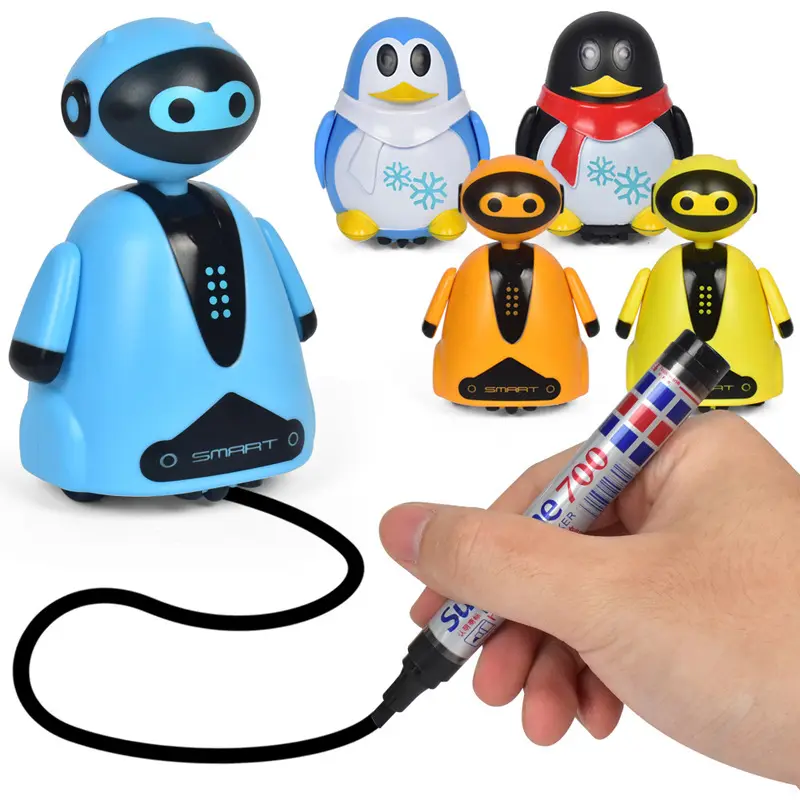 Robot mainan plastik induktif kecil penguin line pen follower