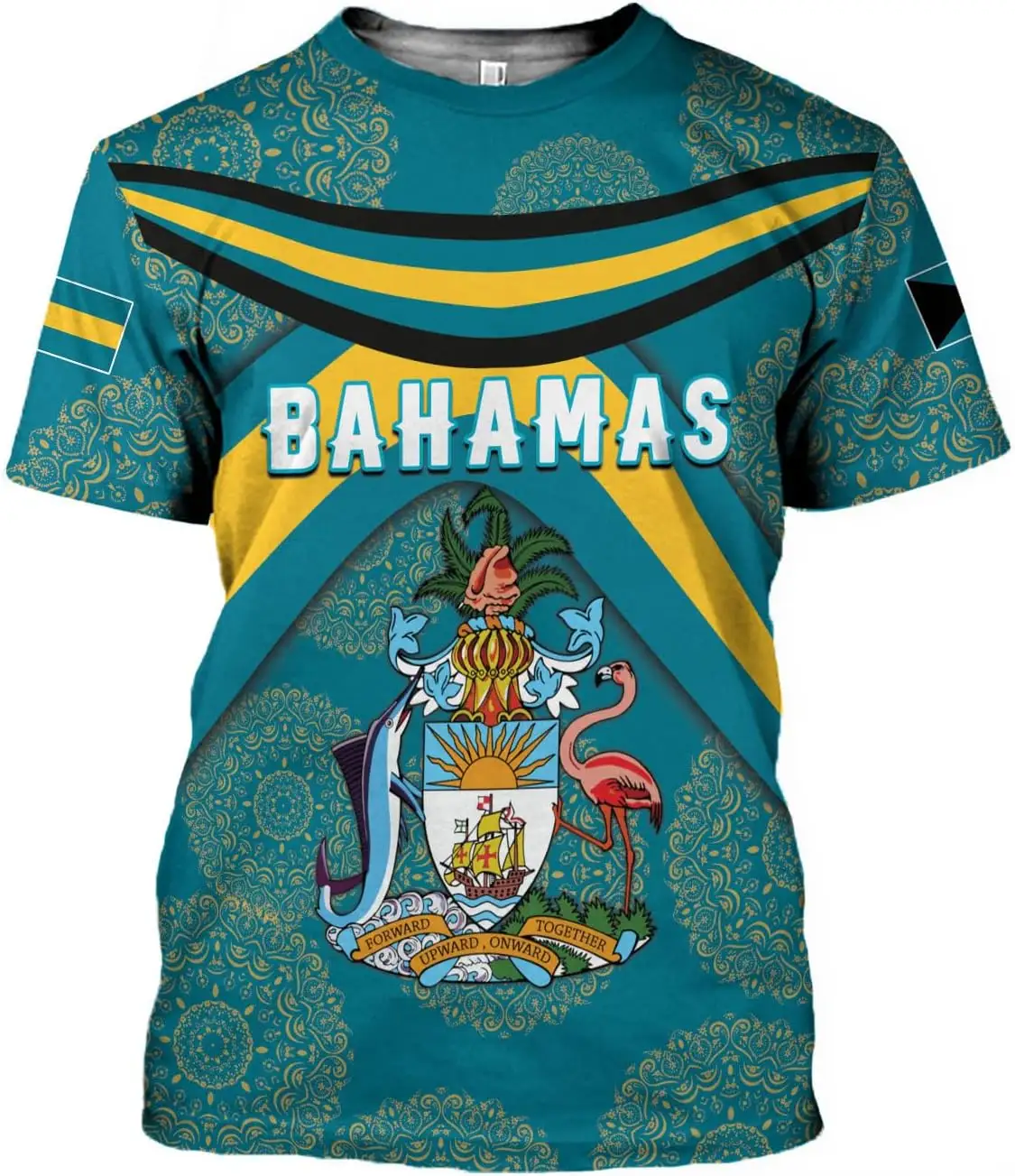 Individuelles Logo Grafik Bahamas Druck Herren T-Shirts Bahamas Flagge Übergröße T-Shirt für Herren Fabrik Schlussverkauf 3D bedruckte Hemden