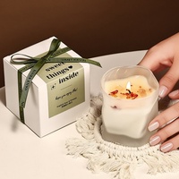 Nouvelle Bougie Moderne Asymétrique en Verre avec Pétales de Cristal Incrustés, Logo Personnalisé, Parfum Longue Durée pour Usage Quotidien à la Maison