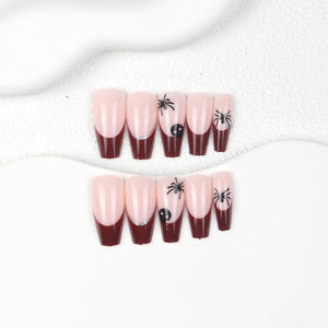 Faux ongles à pression en ABS forme de ballet moyen, 24 pièces, faux ongles à motif d'araignée française marron d'<span class=keywords><strong>Halloween</strong></span>, faciles et rapides pour <span class=keywords><strong>manucure</strong></span> - Product Image 3