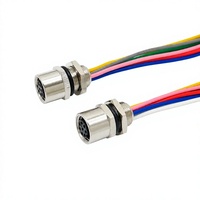 Connecteur M12 M8 à montage sur panneau, 8 broches, femelle, fileté, avec câble pigtail de 30 cm en cuivre, IP67, pour application capteur, fixation frontale, fils libres