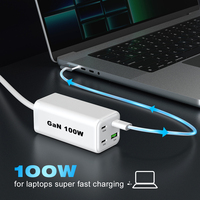 Chargeur portable Gan 100w Type C 3C1A avec cordon d'alimentation, charge rapide PD QC Usb c 100w 65w 30w pour ordinateur portable Samsung iPhone