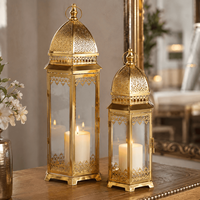 Ensemble de lanternes en verre et métal doré personnalisées, porte-bougie marocain pour la décoration de la maison pour l'Aïd, vente en gros