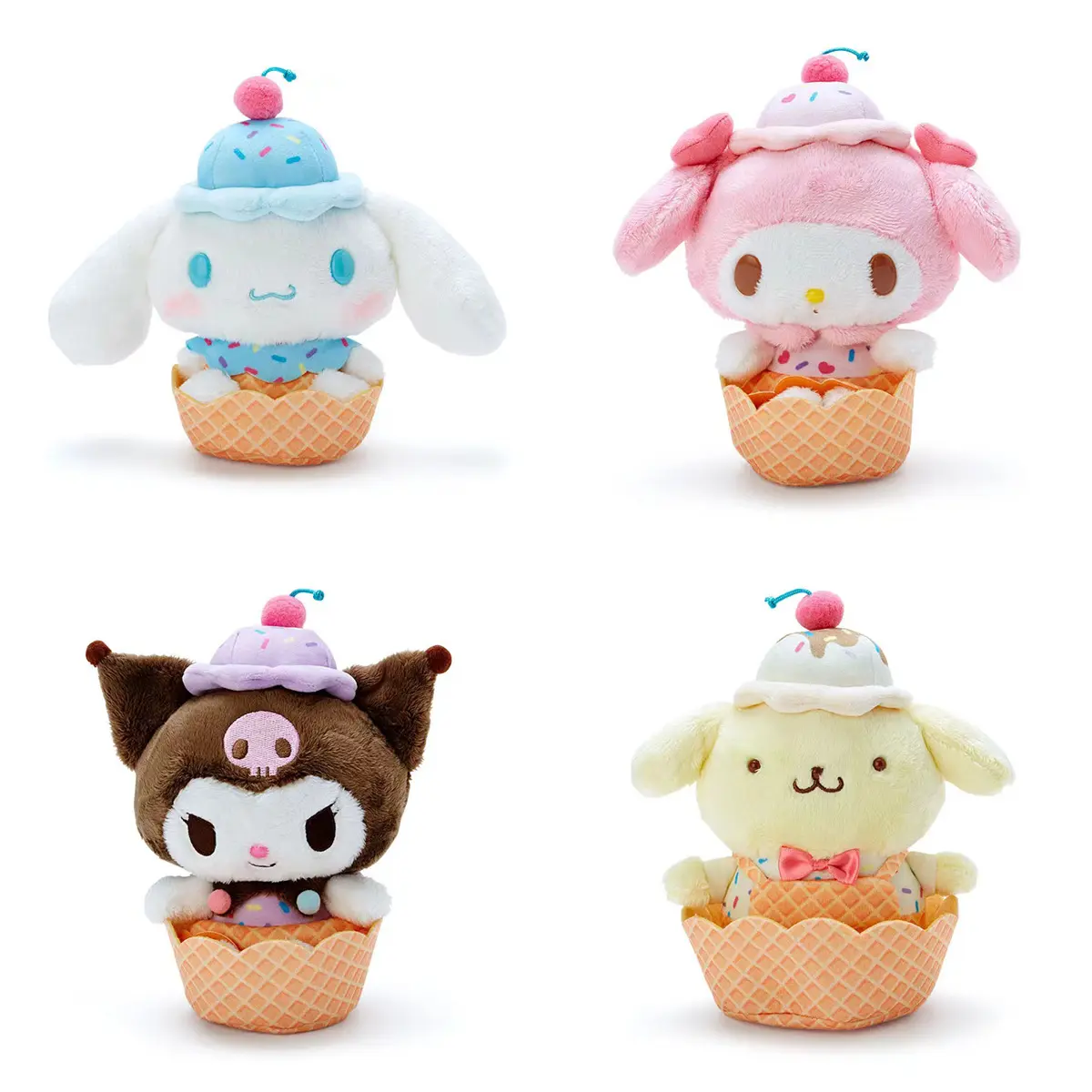 Botu Kawai Cartoon Sanrio Ice Cream Cone Series Prin Melody Cinnamon Roll Plush Doll Pendant Toy Ornaments