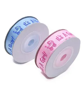 20 야드 1.5cm 베이비 샤워 장식 소년 소녀 리본 핑크 블루 새틴 리본 DIY 선물 포장 용품 생일 파티 장식