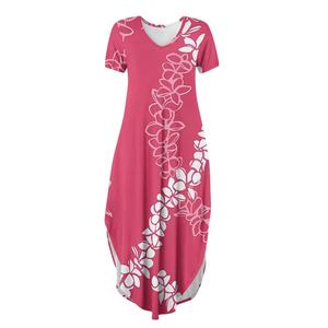 Color Rosa Hawaiano Paukenikeni <span class=keywords><strong>Elei</strong></span> diseñ<span class=keywords><strong>o</strong></span> mujer Casual manga corta Maxi vestidos sueltos elegante fiesta vestido largo con bolsillos - Product Image 4