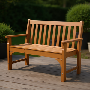 49in Vertical Backrest Teak Color Hdpe Patio <b>Bench</b> Outdoor Furniture Traditional Design 2 Seater - Product Image 2