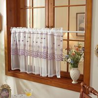 Rideau de porte moderne en polyester, transparent, à broderie pastorale transfrontalière, dentelle florale, voile court demi-transparent, personnalisé, couleur café