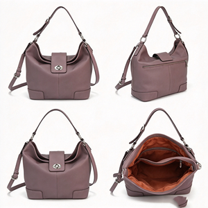 Bolso de hombro suave con cierre giratorio para mujer, con decoración de cadena, correa ajustable, bolso cruzado para mujer, para el trabajo diario - Product Image 2