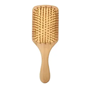 Escova de desembaraçar para massagem, almofada de ar e pente de cabelo, escovas de madeira antiestáticas Oem com logotipo, cuidados de beleza de cabelo de bambu