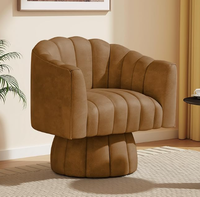 Chaise pivotante à 360 ° en velours côtelé-Fauteuil rembourré moderne pour salon, chambre à coucher, bureau