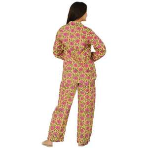 Cotton Pajama Set Floral Printed Long Sleeve Woven Shirt and <b>Pants</b> Soft Breathable Comfortable Summer Nightwear Sleepwear Set - Product Image 5