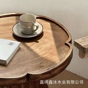 Tavolino da Caffè in Legno di Olmo Stile Zen per Caffetteria con Tavolino Rotondo Unico e Popolare per l'Ora del Tè - Product Image 3