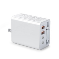 Adaptador HNT 50W GaN con Doble Puerto USB C, Cargador de Pared 50W US/UK/EU/AU Tipo C con Cable Retráctil Tipo C de 70CM, Cargador Rápido