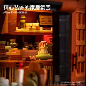 JD131 Bloques de Construcción de Café de Estilo Americano-Iluminación Acogedora y Detalles Ricos Kit de Modelo de Escena de Cafetería Regalo de Cumpleaños Creativo - Product Image 5