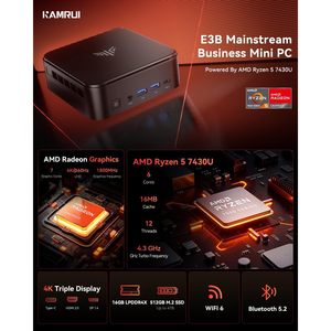 Mini PC KAMRUI E3B AMD Ryzen 5 7430U 16 Go 512 Go SSD Octa Core pour le jeu, les affaires et l'éducation - Product Image 2