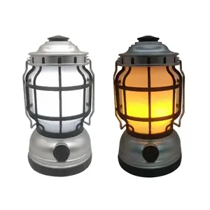 Linterna LED de emergencia para exteriores, luz LED de rejilla antigua para vías de ferrocarril, recargable vía USB, llama parpadeante regulable, para Camping