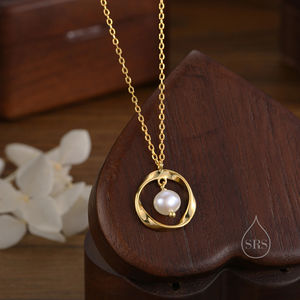 Collar con Colgante de Perla de Agua Dulce Genuina en Forma de Círculo Mobius, en Plata Vintage, Delicado Halo de Perlas Keshi para Mujer - Product Image 2