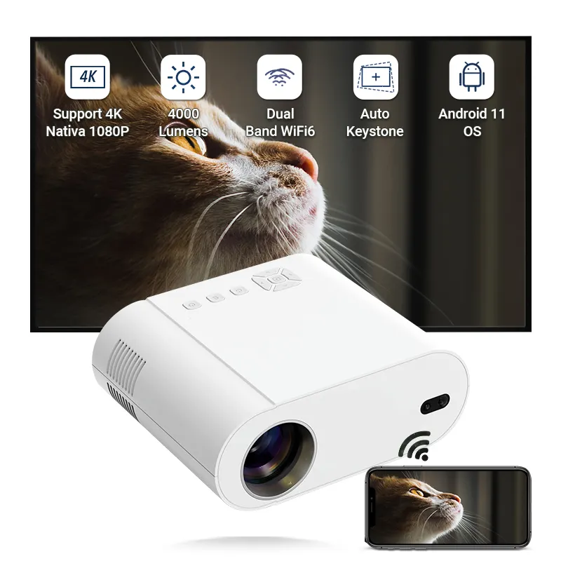 Hotack L007 Portable Movie 4k 1080P Smart Wireless Mini Android 11 LED Full Hd Video Projector