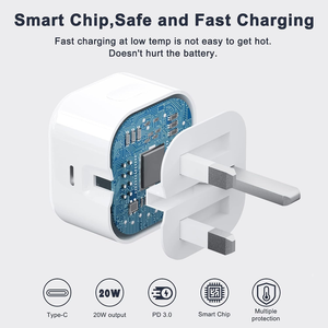 UK Plug Fast Charge <span class=keywords><strong>20W</strong></span> PD Cargador Bloque A + C Cargador Tipo C Cargador de teléfono para teléfonos inteligentes - Product Image 4
