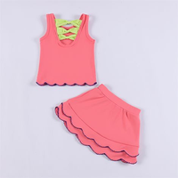 Ensemble de tenue de sport pour filles DH ODM : Jupe de tennis à triple nœud au dos, débardeur en nylon et poly avec ourlet festonné superposé et jupe-short – Vêtements de sport pour enfants