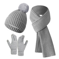 Conjunto de Gorro de Invierno con Forro Polar, Bufanda y Guantes Táctiles para Mujer, Gorro con Pompón, Conjunto de Regalo Empresarial