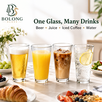 Verre à boire personnalisé avec logo, vente en gros, 500 ml (16,9 oz), en verre, base épaisse conique, compatible lave-vaisselle, pour eau, jus, cocktails