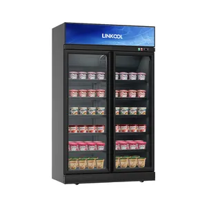 2 Glass Door Top Freezer Linkool Frost Free Galato Showcase Chiller Ice Cream Upright Refrigerator For Store